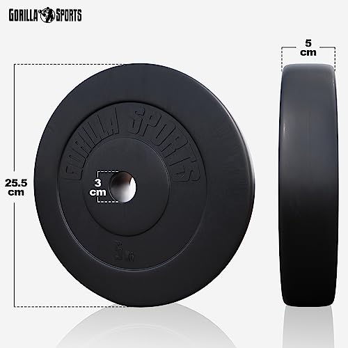 GORILLA SPORTS® Langhantel Set – 60kg, 100kg oder 130kg, Langhantelstange 170cm, 2 Kurzhanteln, Hantelscheiben - 6