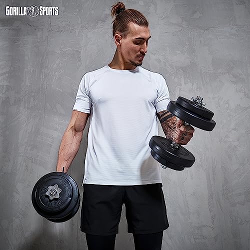 GORILLA SPORTS® Langhantel Set - 60kg, 100kg oder 130kg, Langhantelstange 170cm, 2 Kurzhanteln, Hantelscheiben aus Kunststoff, 30mm, mit Sternverschlüssen - Hantelset, Langhanteln, Gewichten, Fitness - 8