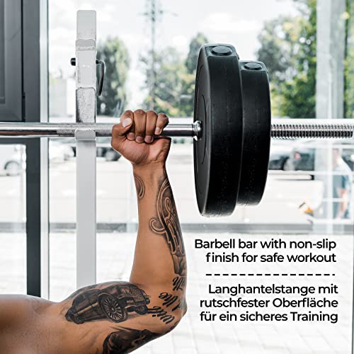 Physionics® Langhantel Set - Langhantel 120/165/180 cm, aus Stahl, Hantelscheiben (Ø30/31 mm) 20/30/60/80/100 kg, Sternverschlüsse - Langhantel mit Gewichten, Hantelset, Langhantelstange - 4