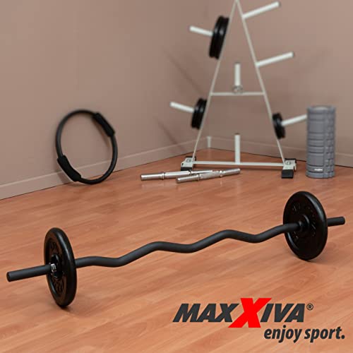 MAXXIVA Curlstange 120 cm Krafttraining Zugstange schwarz Federverschluss Workout Bodybuilding Fitness-Zubehör Gewichtheben - 6