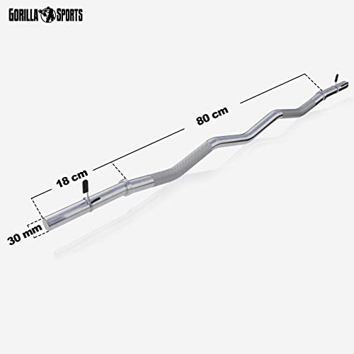 GORILLA SPORTS® SZ Curlstange - 120 cm, bis 180 kg Belastbar, 30/31 mm, mit 2 Federverschlüssen, aus Chrom, Gerändelt und Rutschfest - Langhantelstange, SZ-Stange, SZ Curlhantelstange - 5