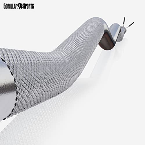 GORILLA SPORTS® SZ Curlstange - 120 cm, bis 180 kg Belastbar, 30/31 mm, mit 2 Federverschlüssen, aus Chrom, Gerändelt und Rutschfest - Langhantelstange, SZ-Stange, SZ Curlhantelstange - 6