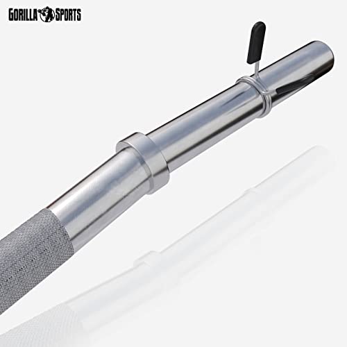 GORILLA SPORTS® SZ Curlstange - 120 cm, bis 180 kg Belastbar, 30/31 mm, mit 2 Federverschlüssen, aus Chrom, Gerändelt und Rutschfest - Langhantelstange, SZ-Stange, SZ Curlhantelstange - 7