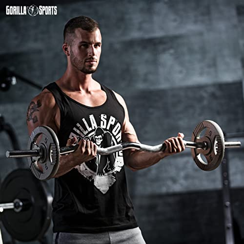 GORILLA SPORTS® SZ Curlstange - 120 cm, bis 180 kg Belastbar, 30/31 mm, mit 2 Federverschlüssen, aus Chrom, Gerändelt und Rutschfest - Langhantelstange, SZ-Stange, SZ Curlhantelstange - 8