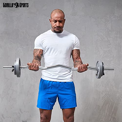 GORILLA SPORTS® SZ Curlstange - 120 cm, bis 180 kg Belastbar, 30/31 mm, mit 2 Federverschlüssen, aus Chrom, Gerändelt und Rutschfest - Langhantelstange, SZ-Stange, SZ Curlhantelstange - 10