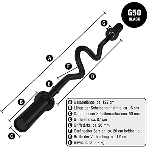 C.P. Sports Olympia Super SZ-Stange schwarz 120cm | Hantelstange Curlstange 50mm | Vollstahl, bis 180kg Gewicht | für Gewichtheben, Bodybuilding, Kraftsport, Fitness - 2