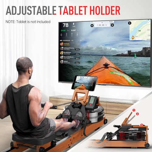 JOROTO Rudergerät für Zuhause aus Eiche, Rudergerät Wasser klappbar mit Bluetooth Display &30 Tage kostenlose Kinomap-Mitgliedschaft，Rudermaschine mit Verstellbarer Tablethalterung 150kg belastbar - 3
