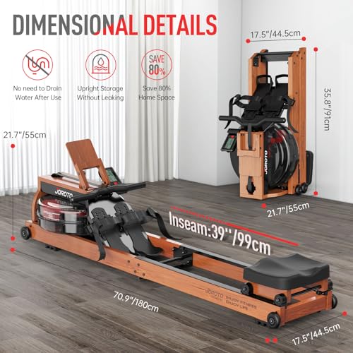 JOROTO Rudergerät für Zuhause aus Eiche, Rudergerät Wasser klappbar mit Bluetooth Display &30 Tage kostenlose Kinomap-Mitgliedschaft，Rudermaschine mit Verstellbarer Tablethalterung 150kg belastbar - 5