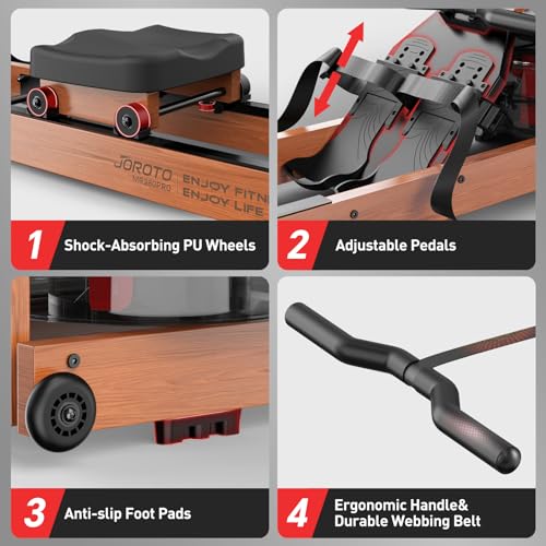 JOROTO Rudergerät für Zuhause aus Eiche, Rudergerät Wasser klappbar mit Bluetooth Display &30 Tage kostenlose Kinomap-Mitgliedschaft，Rudermaschine mit Verstellbarer Tablethalterung 150kg belastbar - 8