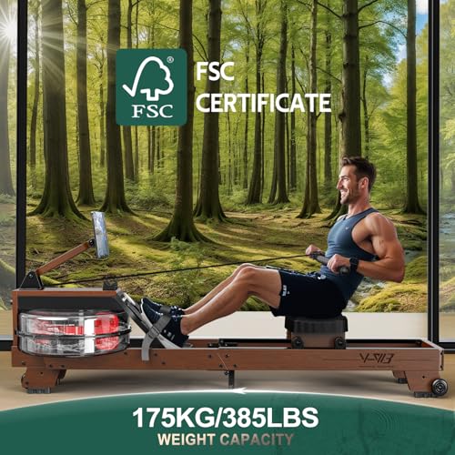 VOWVIT V-W3 Rudergerät für Zuhause – Hochwertige Holzkonstruktion, Bluetooth Rudergerät Wasser - 2