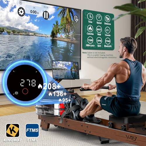 VOWVIT V-W3 Rudergerät für Zuhause – Hochwertige Holzkonstruktion, Bluetooth Rudergerät Wasser - 4