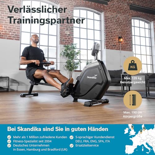 Skandika Rudergerät Munin | Rudergerät für zuhause, klappbar, 16-stufiger Magnetwiderstand, 8 kg Schwungmassensystem, Kinomap App kompatibel | Fitnessgerät (schwarz) - 2