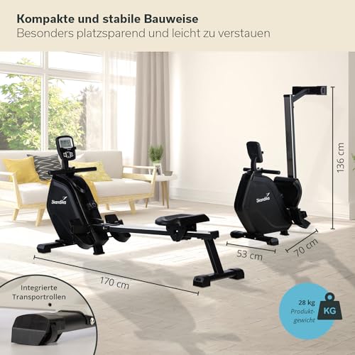 Skandika Rudergerät Munin | Rudergerät für zuhause, klappbar, 16-stufiger Magnetwiderstand, 8 kg Schwungmassensystem, Kinomap App kompatibel | Fitnessgerät (schwarz) - 7