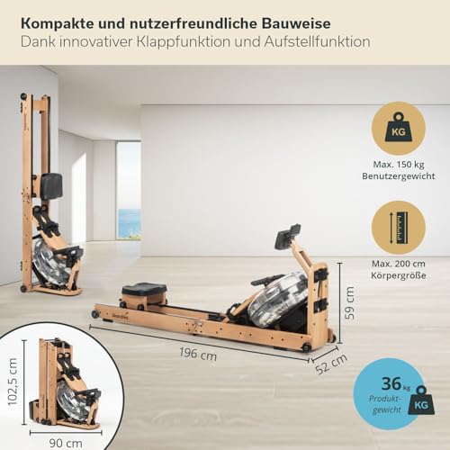 Skandika Wasserrudergerät Nytta | 45° Tank, Holz Rudergerät für Zuhause, klappbar - 7