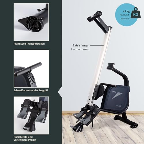 Skandika Rudergerät Njord | Ruderergometer mit 16 Stufen, klappbar, Studioqualität, 8 kg Schwungmassensystem, max. 180 kg, Lange Laufschiene, Kinomap, Bluetooth, | Fitnessgerät für Zuhause - 6