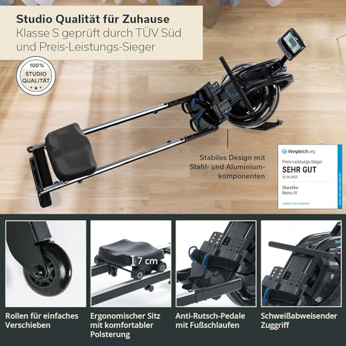 Skandika Wasserrudergerät Nemo IV | Wasser Rudergerät für Zuhause in Studio Qualität durch TÜV Süd geprüft, Kinomap, Tablet Halterung, aufstellbar | Rudermaschine mit Wasserwiderstand (Schwarz) - 2