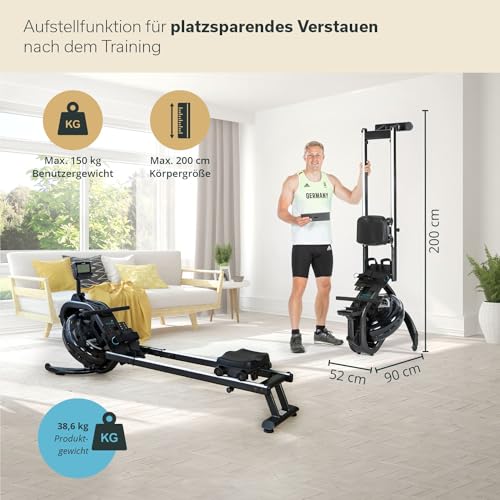 Skandika Wasserrudergerät Nemo IV | Wasser Rudergerät für Zuhause in Studio Qualität durch TÜV Süd geprüft, Kinomap, Tablet Halterung, aufstellbar | Rudermaschine mit Wasserwiderstand (Schwarz) - 3
