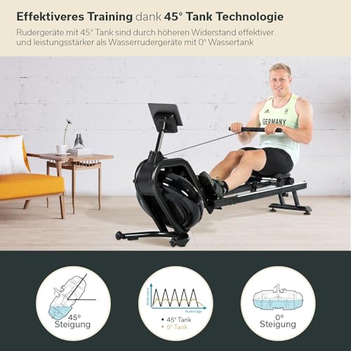 Skandika Wasserrudergerät Nemo IV | Wasser Rudergerät für Zuhause in Studio Qualität durch TÜV Süd geprüft, Kinomap, Tablet Halterung, aufstellbar | Rudermaschine mit Wasserwiderstand (Schwarz) - 5