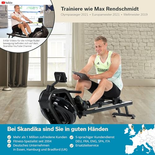 Skandika Wasserrudergerät Nemo IV | Wasser Rudergerät für Zuhause in Studio Qualität durch TÜV Süd geprüft, Kinomap, Tablet Halterung, aufstellbar | Rudermaschine mit Wasserwiderstand (Schwarz) - 7
