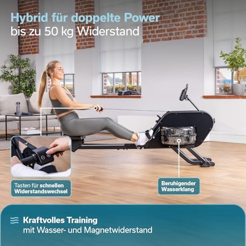 Skandika Rudergerät Nemo III Hybrid | Wasser- und Magnetwiderstand, 32 elektrische Widerstandsstufen - 2