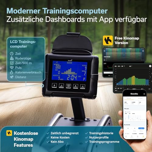 Skandika Rudergerät Nemo III Hybrid | Wasser- und Magnetwiderstand, 32 elektrische Widerstandsstufen - 4