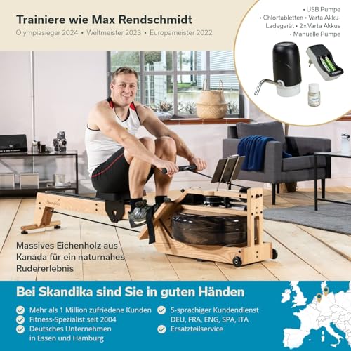 Skandika Wasserrudergerät Styrke | Rudergerät Wasser aus Holz, Kinomap App-Funktion - 7