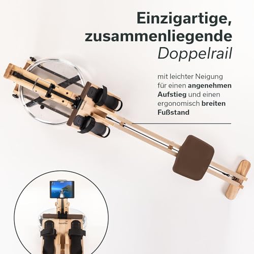 Skandika Wasserrudergerät Styrke | Designed and Made in Germany, Rudergerät Wasser aus Holz, Kinomap App-Funktion, Wasserrudergerät für Zuhause, Massive Esche, naturnahes Rudern (Styrke II) - 3