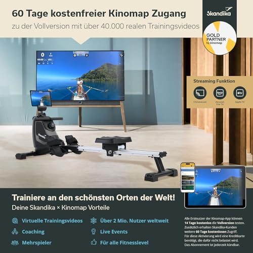 Skandika Rudergerät Venn, Ruderergometer, Tablet-Halterung, Rower mit Multifunktionscomputer, 8 Stufen Widerstandsverstellung, wartungsarm (grau) - 2