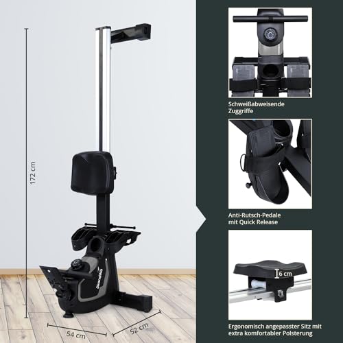 Skandika Rudergerät Venn, Ruderergometer, Tablet-Halterung, Rower mit Multifunktionscomputer, 8 Stufen Widerstandsverstellung, wartungsarm (grau) - 4