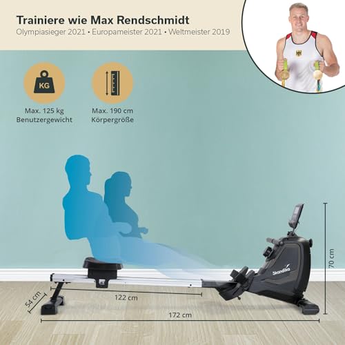 Skandika Rudergerät Venn, Ruderergometer, Tablet-Halterung, Rower mit Multifunktionscomputer, 8 Stufen Widerstandsverstellung, wartungsarm (grau) - 7