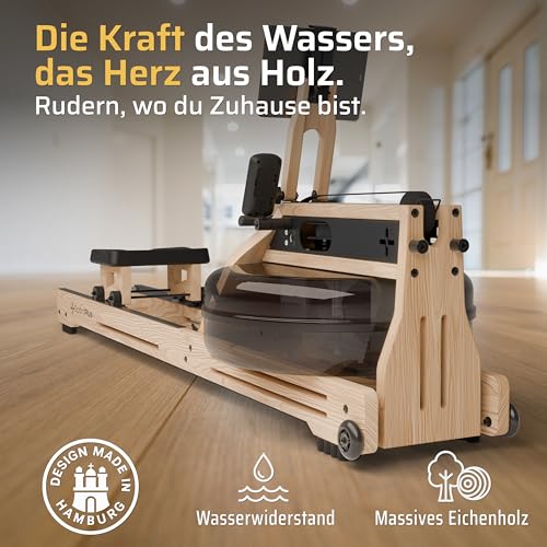 SportPlus Rudergerät für zuhause – Rudergerät Wasser Holz – Rudergerät Holz Massive Eiche - 2