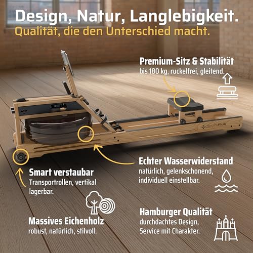 SportPlus Rudergerät für zuhause – Rudergerät Wasser Holz – Rudergerät Holz Massive Eiche - 3
