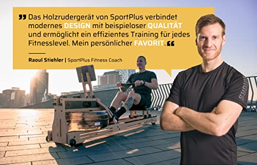 SportPlus Rudergerät für zuhause - Rudergerät Wasser Holz - Rudergerät Holz Massive Eiche - Rudermaschine Trainingscomputer App-kompatibel - Wasserrudergerät Holz belastbar bis 150 kg SP-WR-1800 - 6