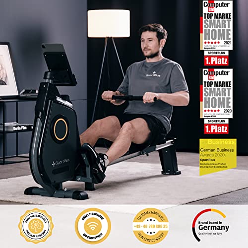 SportPlus Rudergerät für zuhause, Rudergerät klappbar mit App-Steuerung und 24-Stufen-Magnetbremse mit 8kg Schwungmasse, Maße: ca. 180x48x96,5cm (LxBxH); Klappmaße: 79x48x134cm (LxBxH) - 2