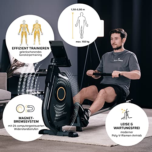 SportPlus Rudergerät für zuhause, Rudergerät klappbar mit App-Steuerung und 24-Stufen-Magnetbremse mit 8kg Schwungmasse, Maße: ca. 180x48x96,5cm (LxBxH); Klappmaße: 79x48x134cm (LxBxH) - 3