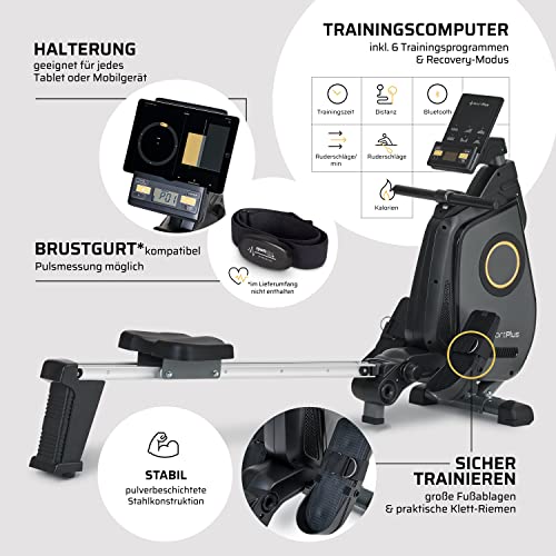 SportPlus Rudergerät für zuhause, Rudergerät klappbar mit App-Steuerung und 24-Stufen-Magnetbremse mit 8kg Schwungmasse, Maße: ca. 180x48x96,5cm (LxBxH); Klappmaße: 79x48x134cm (LxBxH) - 4
