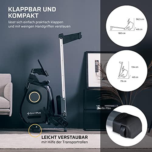 SportPlus Rudergerät für zuhause, Rudergerät klappbar mit App-Steuerung und 24-Stufen-Magnetbremse mit 8kg Schwungmasse, Maße: ca. 180x48x96,5cm (LxBxH); Klappmaße: 79x48x134cm (LxBxH) - 5