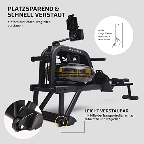 SportPlus Rudergerät für zuhause mit Wasserwiderstand - Rudergerät Wasser platzsparend - Wasserrudergerät für zuhause 6-Fach regulierbarer Widerstand - Belastbar bis 130kg - 5