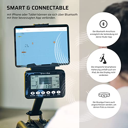 SportPlus Rudergerät für zuhause mit Wasserwiderstand - Rudergerät Wasser platzsparend - Wasserrudergerät für zuhause 6-Fach regulierbarer Widerstand - Belastbar bis 130kg - 6