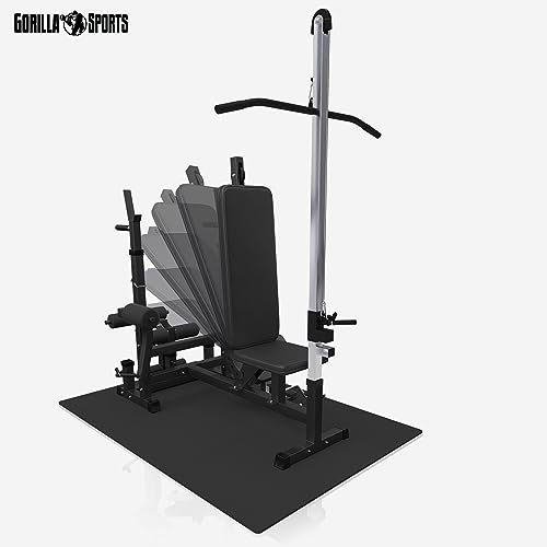 GORILLA SPORTS® Kraftstation - Hantelbank mit verstellbare Hantelablage, Latzugturm, Butterfly, Curlpult, Beincurler und 100 kg Hantelset - Trainingsbank, Fitnessstation, Trainingsstation - 5