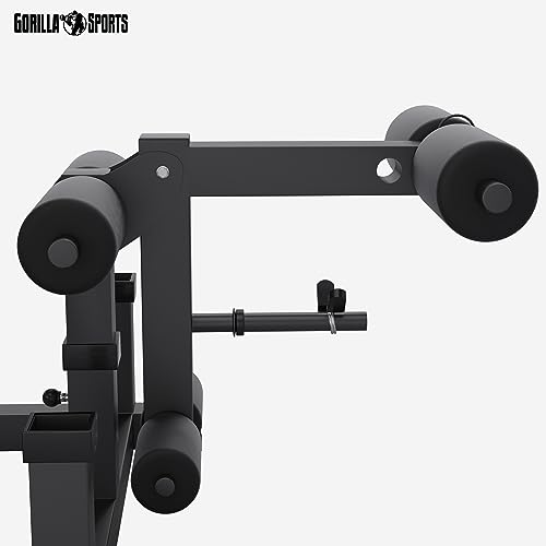 GORILLA SPORTS® Kraftstation - Hantelbank mit verstellbare Hantelablage, Latzugturm, Butterfly, Beincurler, Schwarz oder Weiss - Trainingsbank, Fitnessstation, Trainingsstation (Schwarz) - 3
