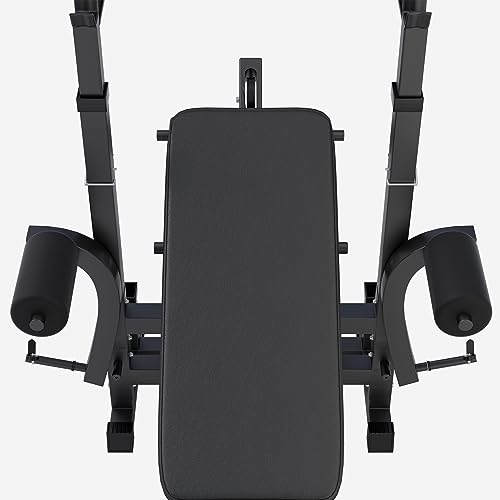 GORILLA SPORTS® Kraftstation - Hantelbank mit verstellbare Hantelablage, Latzugturm, Butterfly, Beincurler, Schwarz oder Weiss - Trainingsbank, Fitnessstation, Trainingsstation (Schwarz) - 7