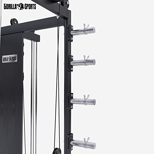 GORILLA SPORTS® Power Rack - mit Klimmzug, Rudern, Dip Station, Bizeps/Trizepsgriff, Langhantel und Hantelscheiben Aufnahme, Verstellbar, Stahl - Multipresse, Smith Maschine, Kraftstation, Power Cage - 4