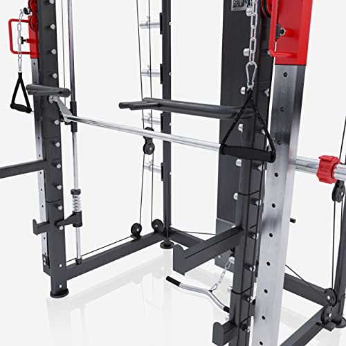 GORILLA SPORTS® Power Rack - mit Klimmzug, Rudern, Dip Station, Bizeps/Trizepsgriff, Langhantel und Hantelscheiben Aufnahme, Verstellbar, Stahl - Multipresse, Smith Maschine, Kraftstation, Power Cage - 9